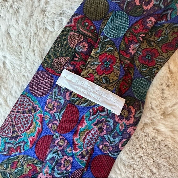 Vintage Perry Ellis Handmade Floral Artsy Abstract Printed Silk Print Mens‎ Tie - Picture 5 of 5